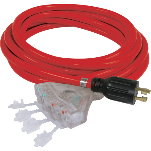 Generator Extension Cord with Quad Tap, STW, 10 AWG, 20 A, 4 Outlet(s), 25' Action Paper