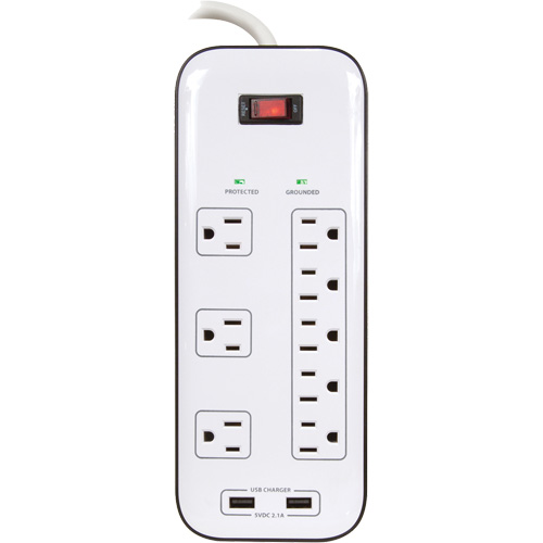 Limiteurs de surtension avec chargeur USB, 8 Prises, 2400 J, 1875 W, Cordon 6' Action Paper
