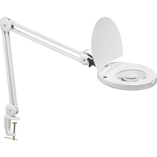 LED Magnifier with A-Bracket, 3 Diopter, LED Light, 47" Arm, C-Clamp, White Action Paper