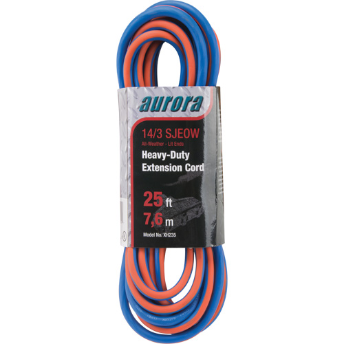 TPE-Rubber Extension Cord with Light Indicator, All-Weather, SJEOW, 14/3 AWG, 15 A, 3 Outlet(s), 25' Action Paper