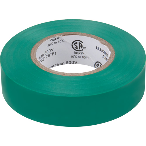 Electrical Tape, 19 mm (3/4") x 18 M (60'), Green, 7 mils Action Paper