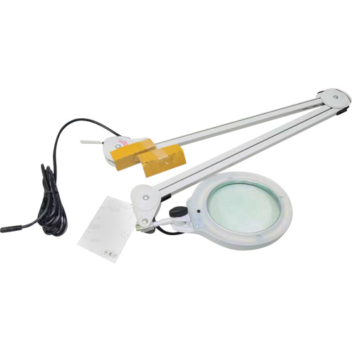 Magnifying Lamp, 3 Diopter, LED Light, 45" Arm, C-Clamp, Grey Action Paper