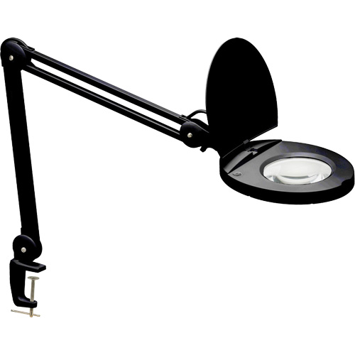 Adjustable Magnifier Lamp, 5 Diopter, LED Light, 47" Arm, C-Clamp, Black Action Paper