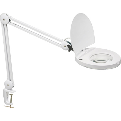 Lampe loupe ajustable, Dioptrie 5, Ampoule DEL, Bras de 47", Pinces serre-joints, Blanc Action Paper