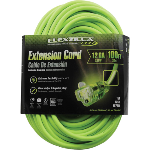 Flexzilla&reg; Pro Industrial Extension Cord, All-Weather, SJTW, 12/3 AWG, 15 A, 100' Action Paper