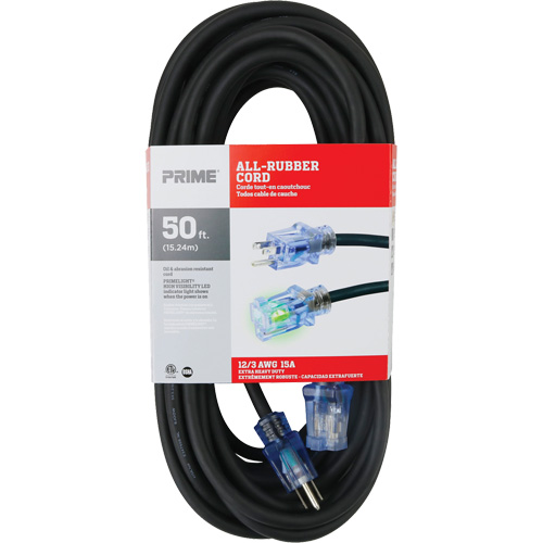 Cordon rallonge All-Rubber, Ext&eacute;rieur, SJOOW, AWG 12/3, 15 A, 50' Action Paper