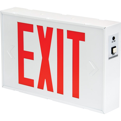 Exit Sign, LED, Battery Operated/Hardwired, 12-1/5" L x 7-1/2" W, English Action Paper