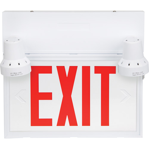 Exit Sign with Security Lights, LED, Battery Operated/Hardwired, 12-1/10" L x 11" W, English Action Paper