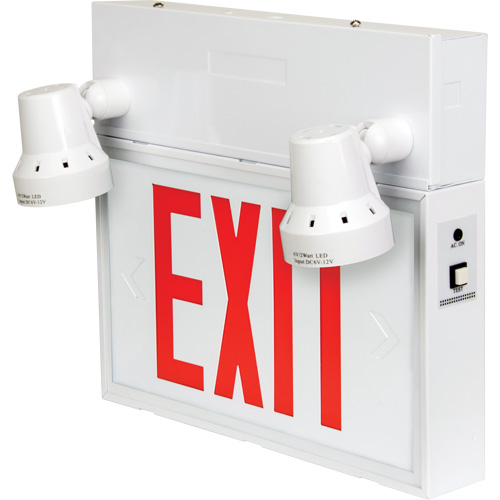 Exit Sign with Security Lights, LED, Battery Operated/Hardwired, 12-1/10" L x 11" W, English Action Paper