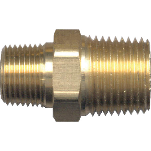 Reducing Hex Nipple, Brass, 1/2" x 3/8", NPT x NPT Action Paper