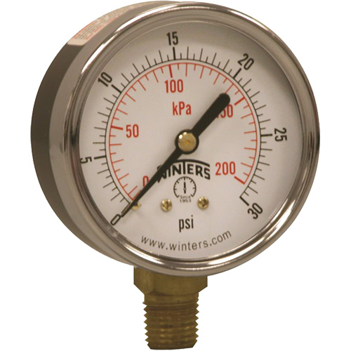 Economy Pressure Gauge, 2-1/2" , 0 - 30 psi, Bottom Mount, Analogue Action Paper