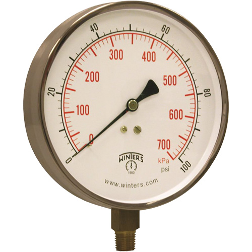 Contractor Pressure Gauge, 4-1/2" , 0 - 100 psi, Bottom Mount, Analogue Action Paper