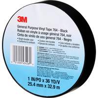 Ruban en vinyle pour travaux g&eacute;n&eacute;raux 764, 25,4 mm (1") la x 32,9 m (108') lo, 5 mils, Noir Action Paper