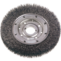 Crimped Wire Wheel Brushes - Narrow Face, 6" Dia., 0.014" Fill, 1-1/4" Arbor Action Paper