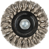 Knot Wire Wheel Brushes - Standard Twist Knot with 1/4" shank, 3" Dia., 0.014" Fill, Stainless Steel Action Paper