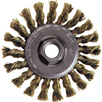 High Speed Small Grinder Knot Wire Wheel Brush, 5" Dia., 0.02" Fill, 5/8"-11 Arbor, Steel Action Paper