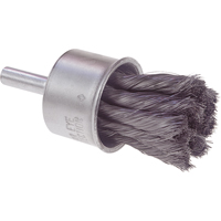 Knot Wire End Brush, 3/4" Dia., 0.014 Wire Dia., 1/4" Shank Action Paper