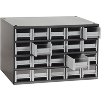Modular Parts Cabinets, Steel, 20 Drawers, 17" x 10-9/16" x 2-1/16", Grey Action Paper