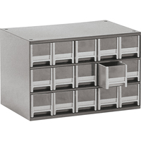 Modular Parts Cabinets, Steel, 15 Drawers, 17" x 10-9/16" x 3-1/16", Grey CA857 | Action Paper