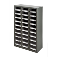 KPC-200 Parts Cabinet, Galvanized Steel, 30 Drawers, 21-3/10" x 10-2/5" x 36-9/10", Grey Action Paper