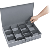 Adjustable Compartment Boxes, Steel, Variable Slots, 18" W x 12" D x 3" H, Grey Action Paper