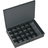 Compartment Scoop Boxes, Steel, 21 Slots, 18" W x 12" D x 3" H, Grey Action Paper