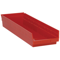 Bacs de rangement pour tablettes, 8-3/8" la x 4" H x 23-5/8" p, Rouge, Capacit&eacute; 50 lb Action Paper