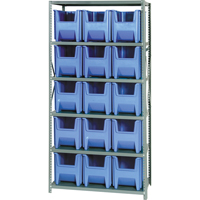 Shelving Unit with Stacking Bins, Steel, Boltless, 800 lbs. Capacity, 36" W x 75" H x 18" D Action Paper