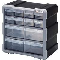Drawer Cabinet, Plastic, 12 Drawers, 10-1/2" x 6-1/4" x 10-1/4", Black Action Paper