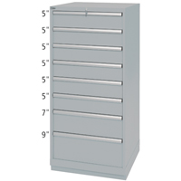 Drawer Cabinets, 8 Drawers, 28-1/4" W x 28-1/2" D x 59-1/2" H, Grey Action Paper