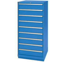 Drawer Cabinets, 9 Drawers, 28-1/4" W x 28-1/2" D x 59-1/2" H, Bright blue Action Paper