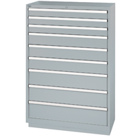 Drawer Cabinets, 9 Drawers, 40-1/4" W x 22-1/2" D x 59-1/2" H, Grey Action Paper