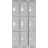 Clean Line Lockers, 3 -tier, Bank of 3, 36" x 18" x 72", Steel, Grey, Rivet (Assembled) Action Paper