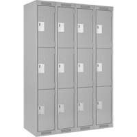Clean Line Lockers, 3 -tier, Bank of 4, 48" x 18" x 72", Steel, Grey, Rivet (Assembled) Action Paper