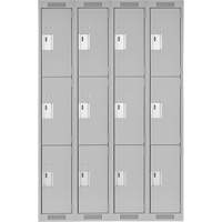 Clean Line Lockers, 3 -tier, Bank of 4, 48" x 18" x 72", Steel, Grey, Rivet (Assembled) Action Paper