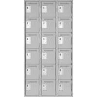 Clean Line Lockerettes, 6 -tier, Bank of 3, 36" x 18" x 72", Steel, Grey, Rivet (Assembled) Action Paper