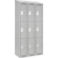 Clean Line Lockers, 3 -tier, Bank of 3, 36" x 18" x 78", Steel, Grey, Rivet (Assembled) Action Paper