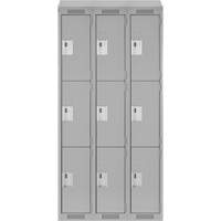 Clean Line Lockers, 3 -tier, Bank of 3, 36" x 18" x 78", Steel, Grey, Rivet (Assembled) Action Paper