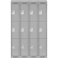 Clean Line Lockers, 3 -tier, Bank of 4, 48" x 18" x 78", Steel, Grey, Rivet (Assembled) Action Paper