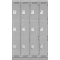 Clean Line Lockers, 3 -tier, Bank of 4, 48" x 18" x 82", Steel, Grey, Rivet (Assembled) Action Paper