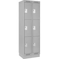 Clean Line Lockers, 3 -tier, Bank of 2, 24" x 18" x 76", Steel, Grey, Rivet (Assembled) Action Paper