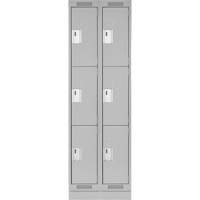 Clean Line Lockers, 3 -tier, Bank of 2, 24" x 18" x 76", Steel, Grey, Rivet (Assembled) Action Paper