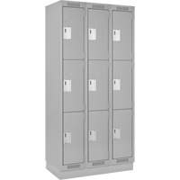 Clean Line Lockers, 3 -tier, Bank of 3, 36" x 18" x 76", Steel, Grey, Rivet (Assembled) Action Paper