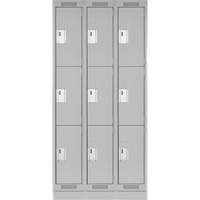 Clean Line Lockers, 3 -tier, Bank of 3, 36" x 18" x 76", Steel, Grey, Rivet (Assembled) Action Paper