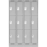 Clean Line Lockers, 3 -tier, Bank of 4, 48" x 18" x 76", Steel, Grey, Rivet (Assembled) Action Paper