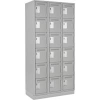 Clean Line Lockerette, 6 -tier, Bank of 3, 36" x 18" x 76", Steel, Grey, Rivet (Assembled) Action Paper
