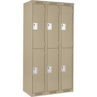 Clean Line Lockers, 2 -tier, Bank of 3, 36" x 18" x 72", Steel, Beige, Rivet (Assembled) Action Paper