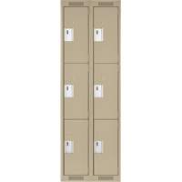 Clean Line Lockers, 3 -tier, Bank of 2, 24" x 18" x 72", Steel, Beige, Rivet (Assembled) Action Paper