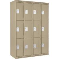 Clean Line Lockers, 3 -tier, Bank of 4, 48" x 18" x 72", Steel, Beige, Rivet (Assembled) Action Paper
