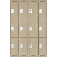 Clean Line Lockers, 3 -tier, Bank of 4, 48" x 18" x 72", Steel, Beige, Rivet (Assembled) Action Paper